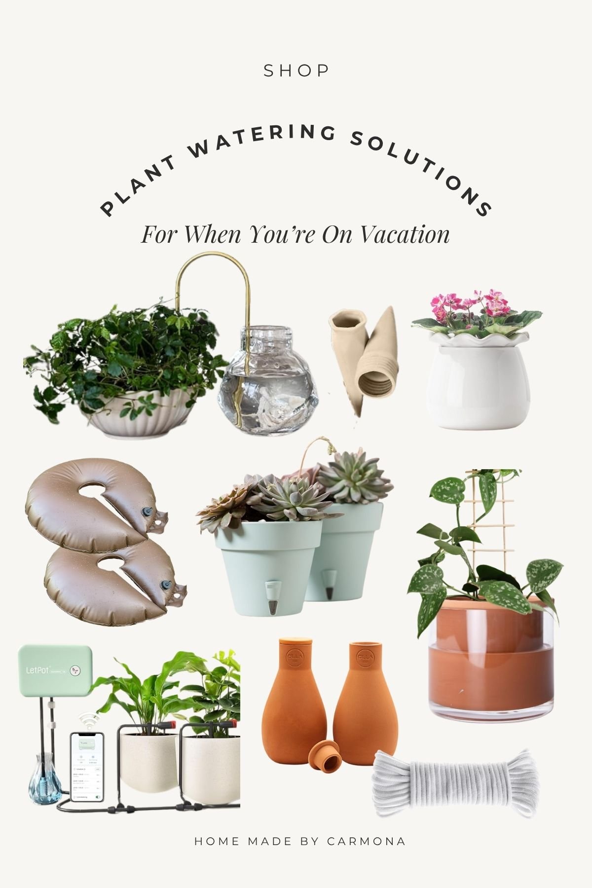 Shoppable list of self-watering and passive watering systems for indoor plants