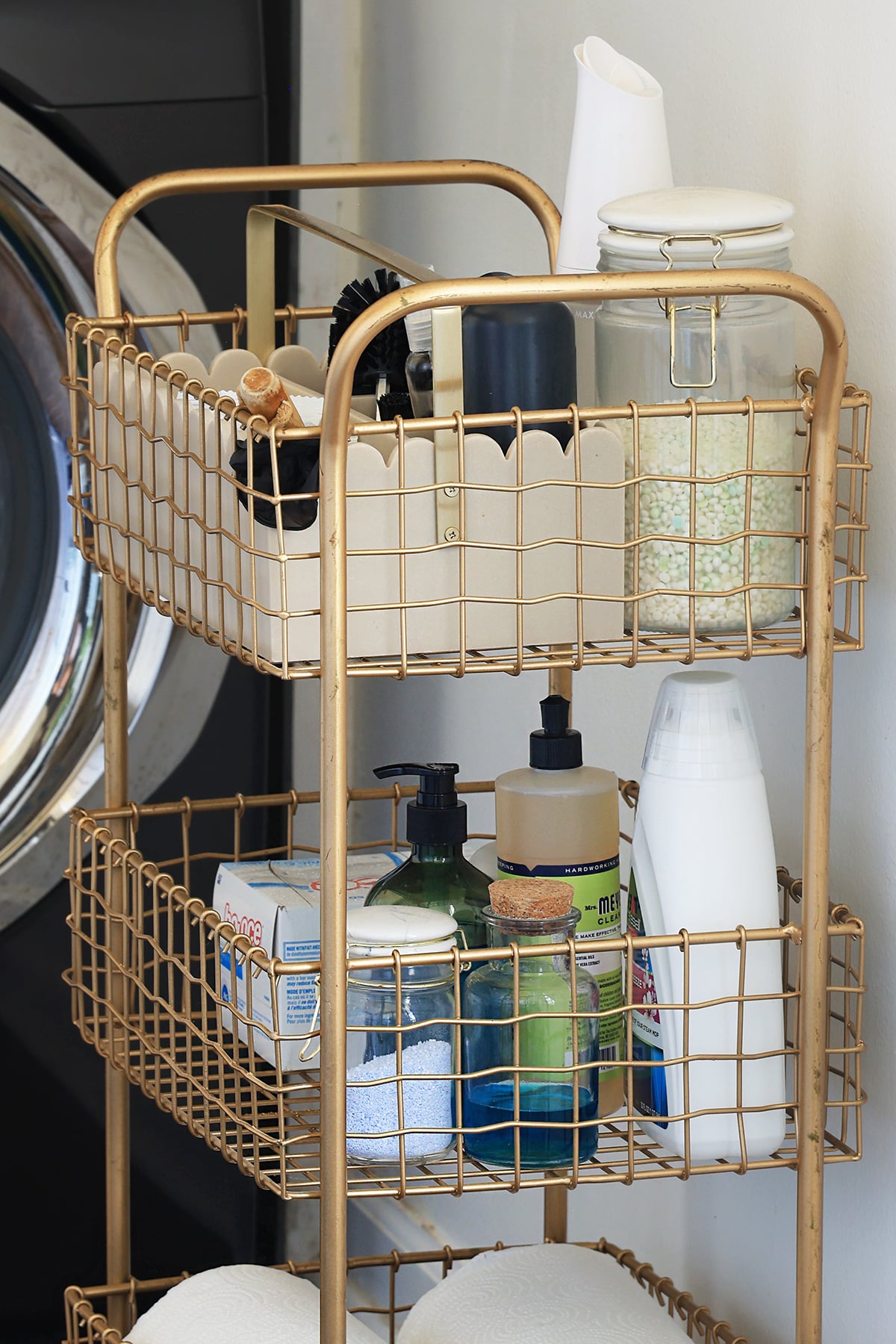 Cleaning caddy and cart with supplies