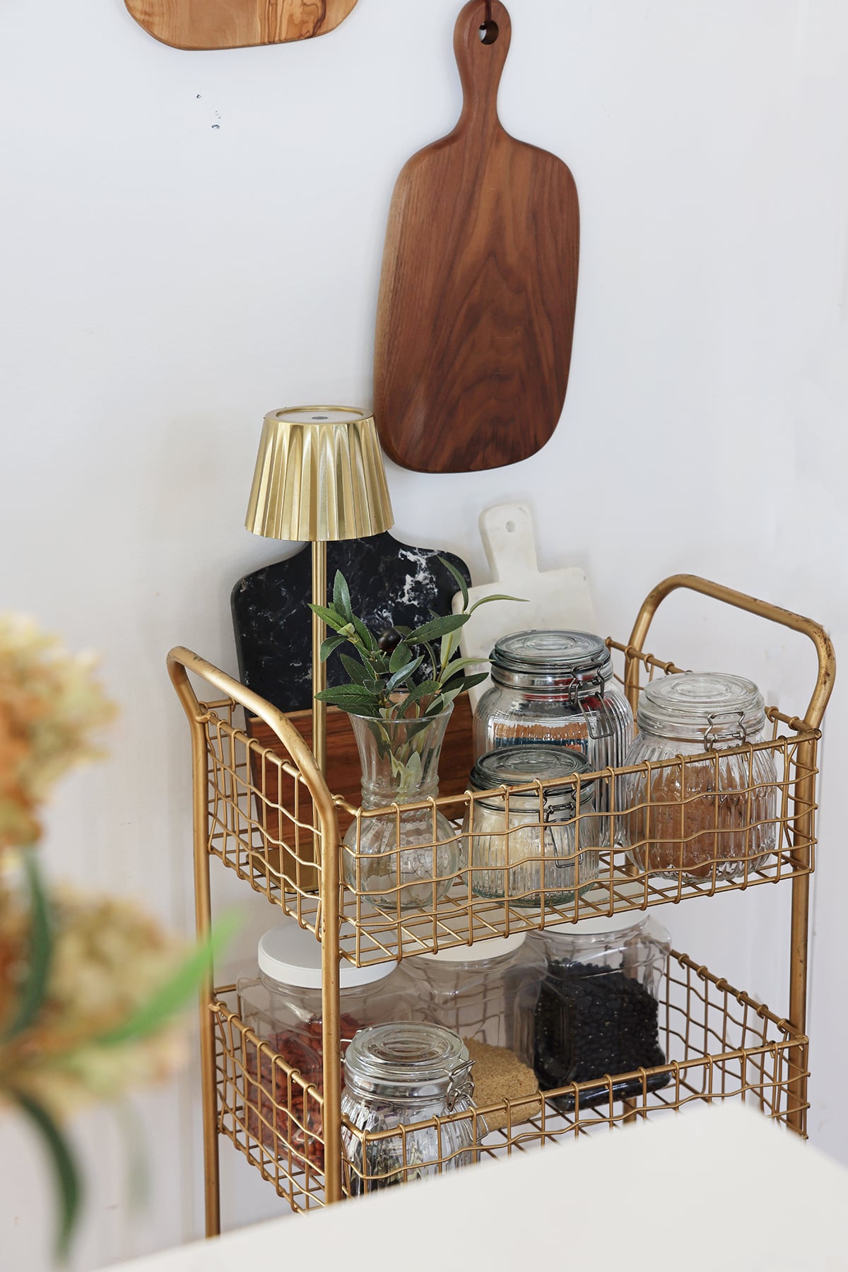 Kitchen cart with jars of food