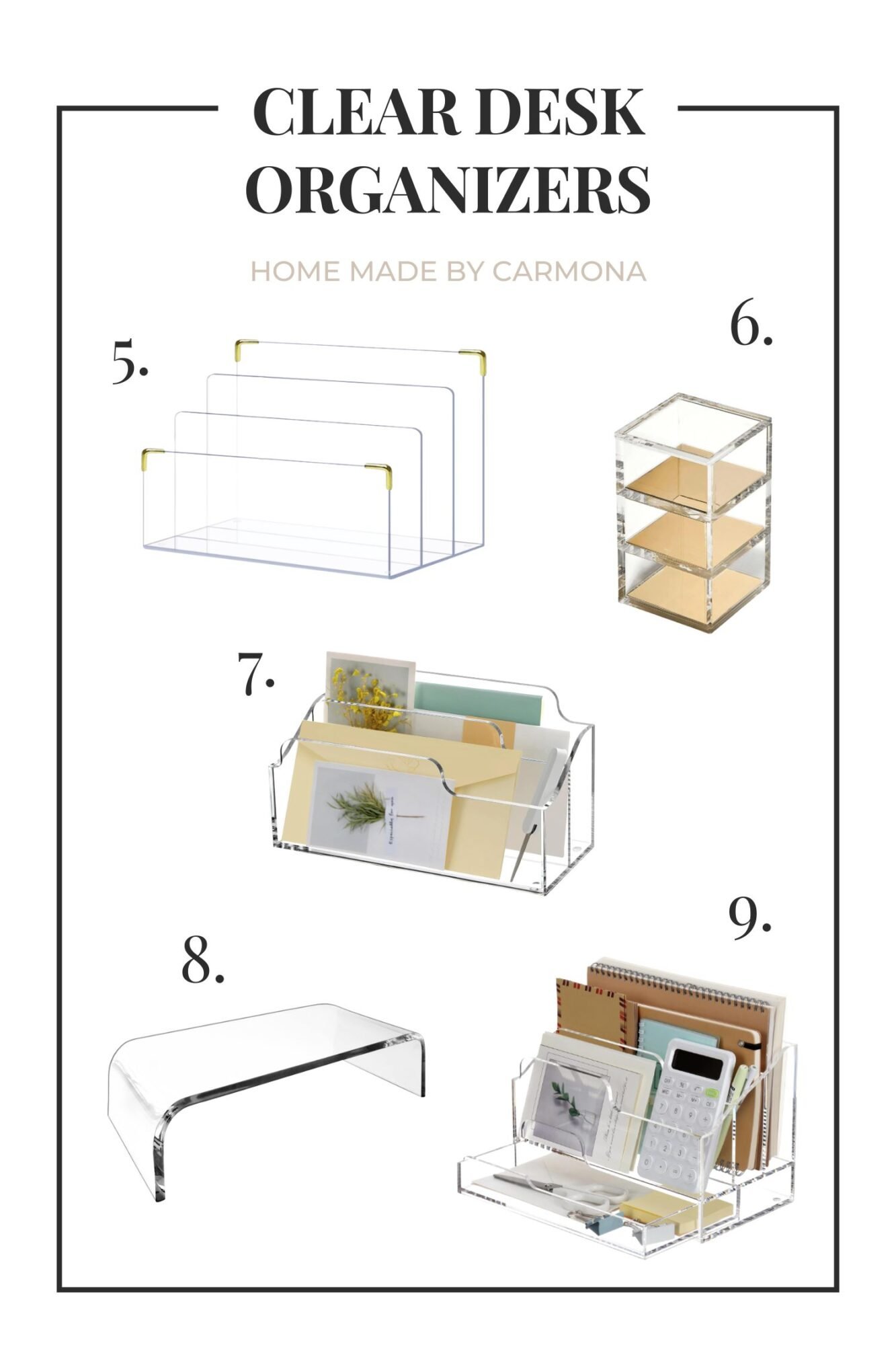 Clear desk organizers