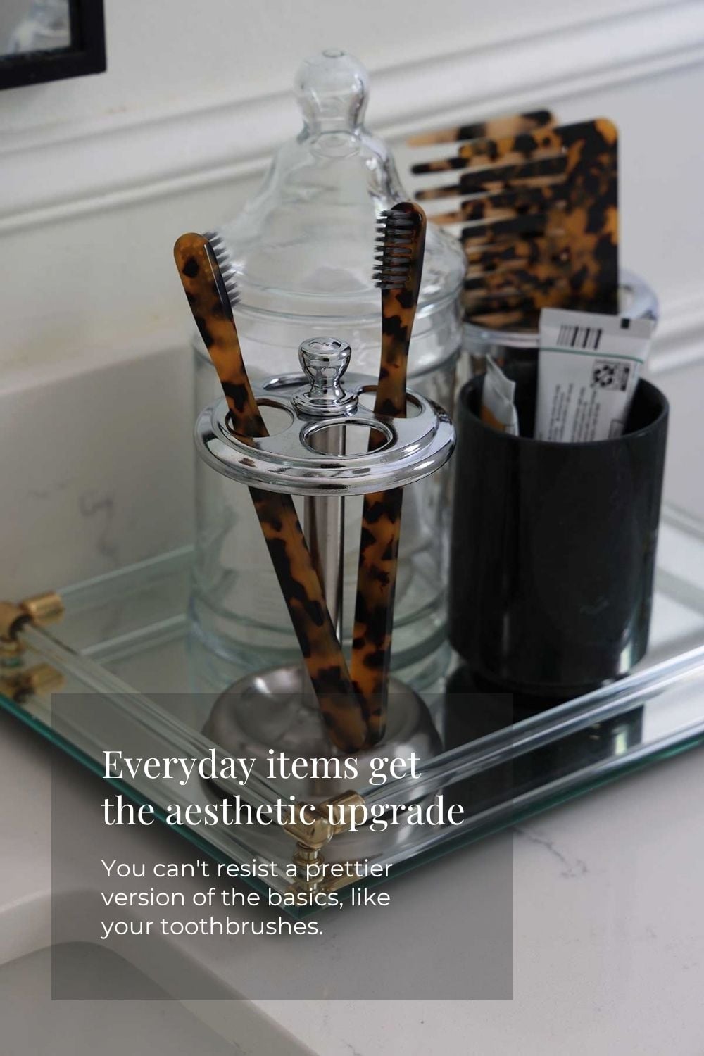 Attractive tooth brushes in tortoise shell print.