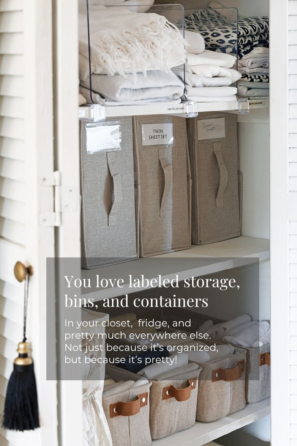 Closet with sheet organizers and dividers.