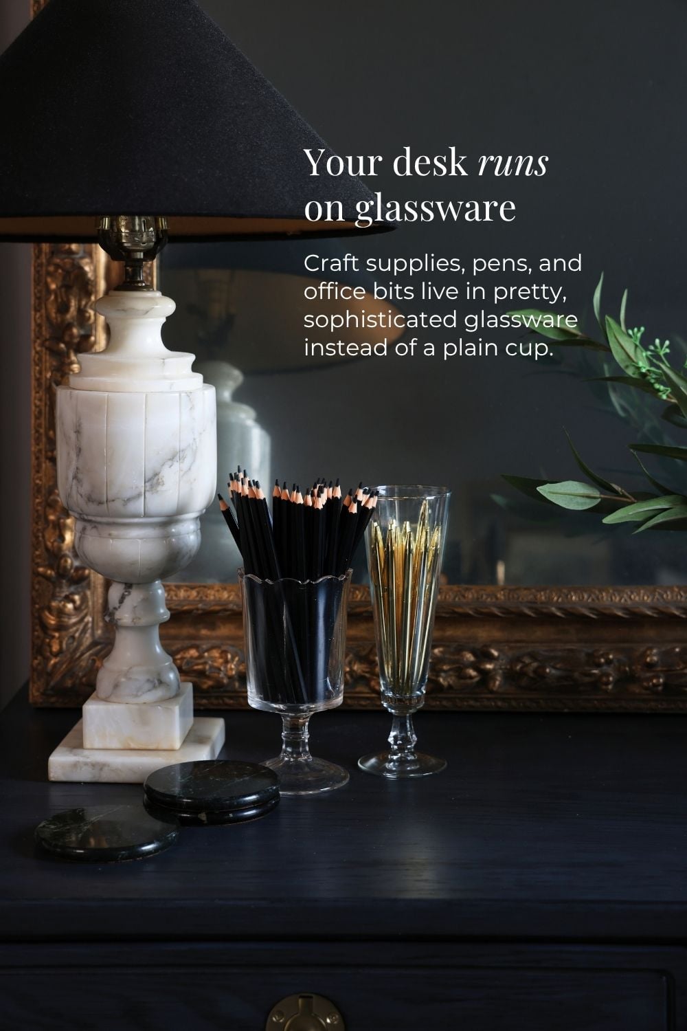 Fancy glass pen and pencil holders