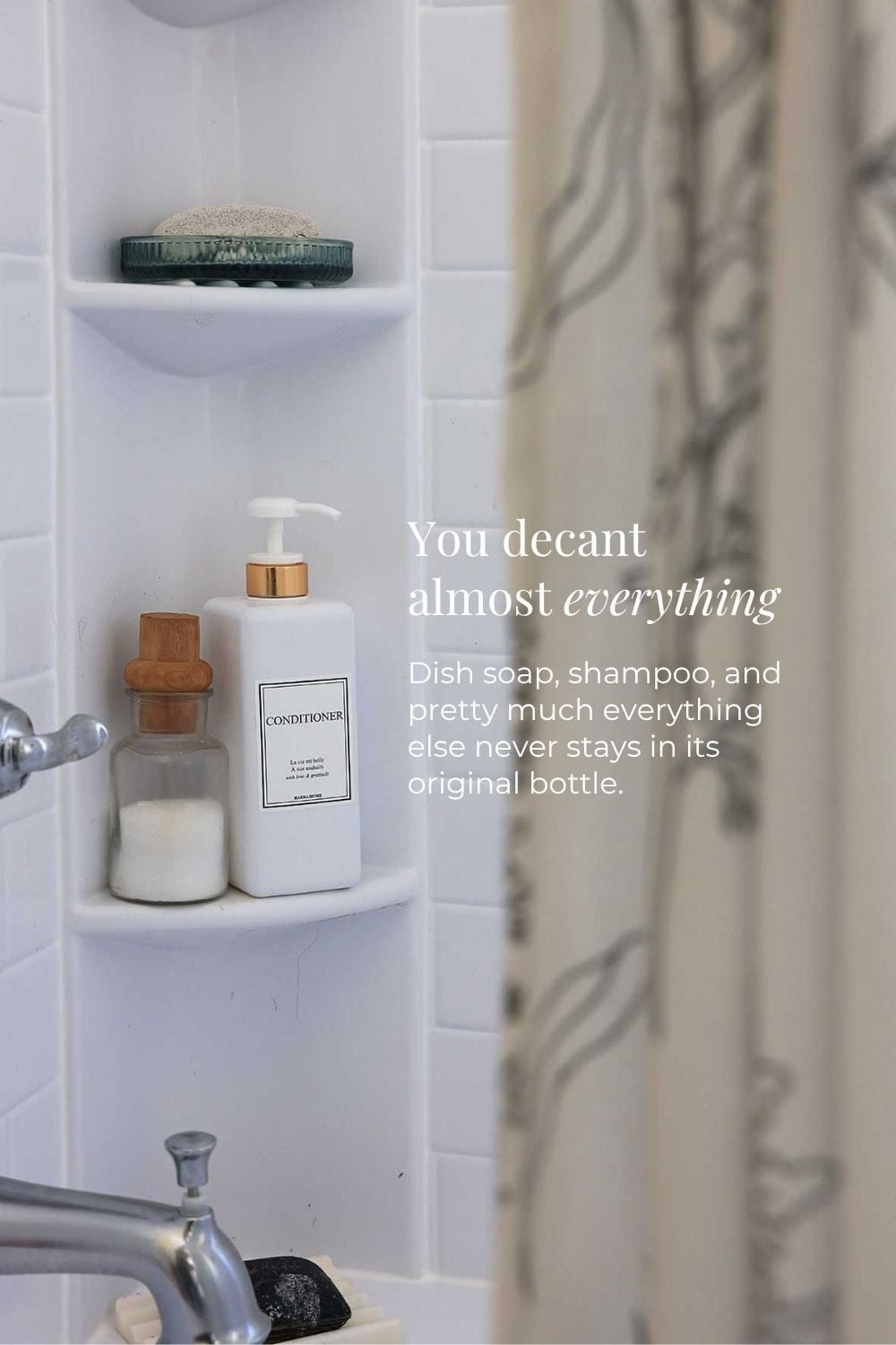 Conditioner and other bottles in a shower